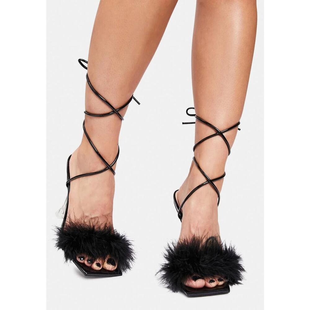 Azalea Wang Warwick Feather Heels Black Women's Size 6.5 EUC - Picture 2 of 5